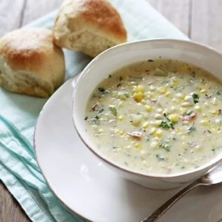 Potato Corn Chowder with Kale and Bacon