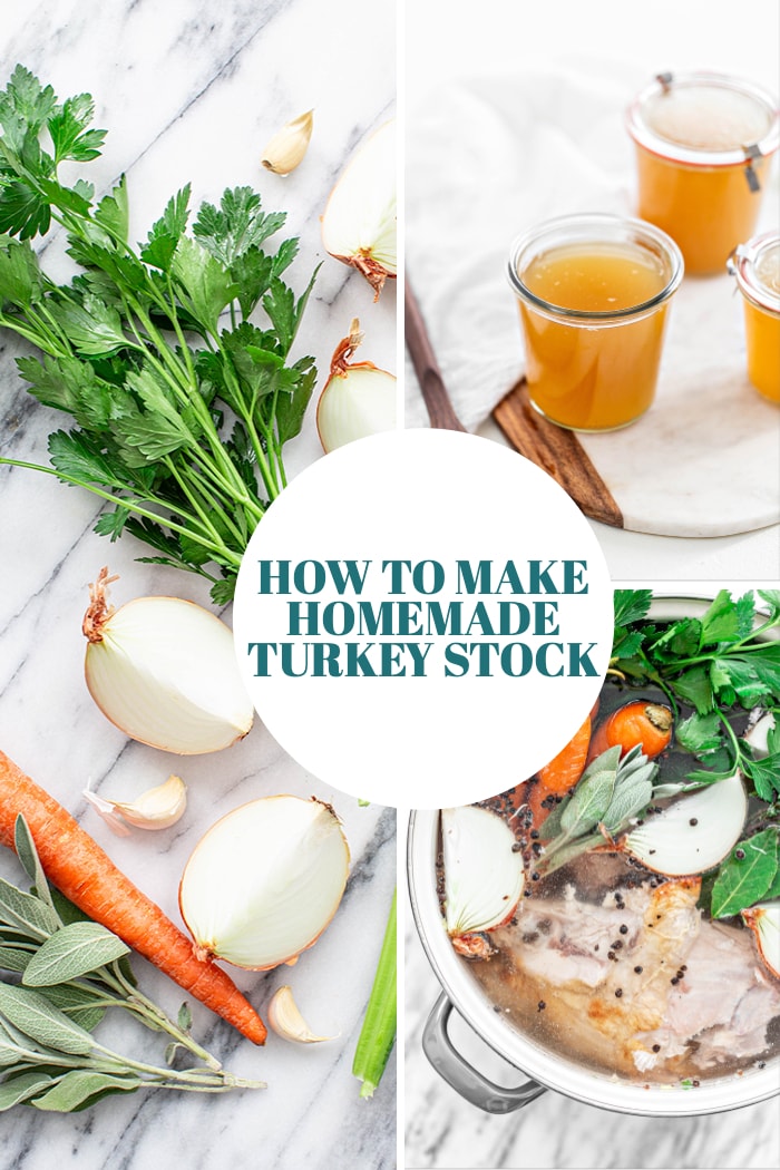 photo collage of steps to make turkey stock