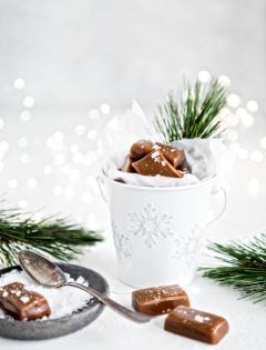 Gingerbread Caramels are a fun twist on a classic caramel recipe. Caramel pairs awesomely with hints of molasses and ginger.