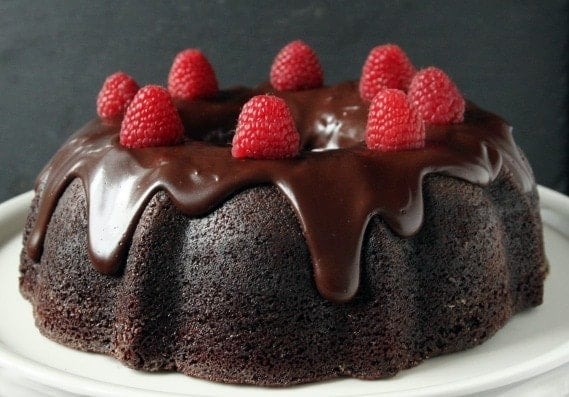 Whole Wheat Chocolate Raspberry Cheesecake Bundt Cake