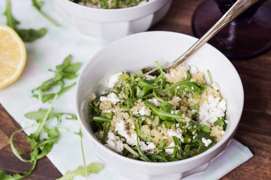 Warm Arugula Salad with Quinoa and Goat Cheese - Queen of Quinoa