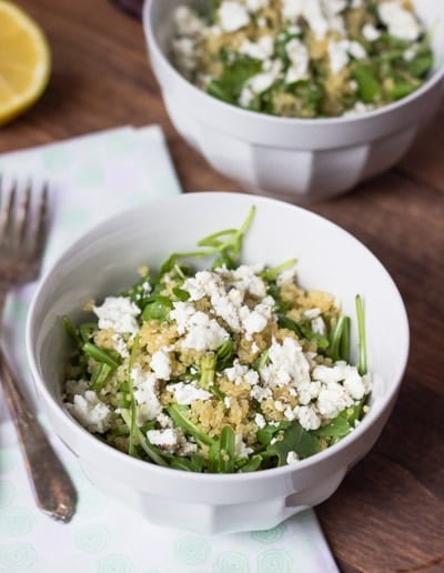 Warm Arugula Salad with Quinoa and Goat Cheese - Queen of Quinoa