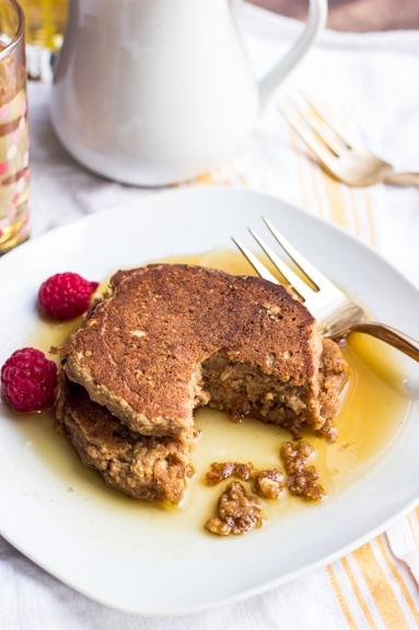 Healthy Applesauce & Oatmeal Pancakes via Queen of Quinoa