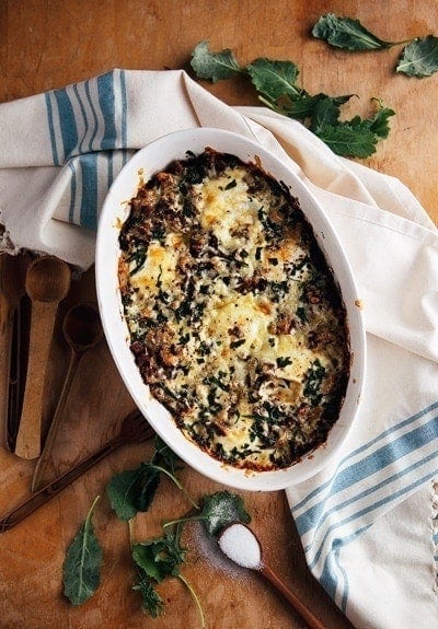 baked eggs with sausage and kale