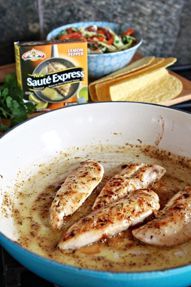 photo of lemon pepper chicken cooking for a chicken tacos with slaw recipe