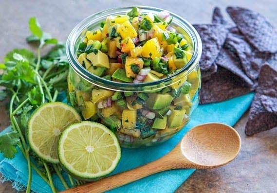 photo of peach salsa in a jar