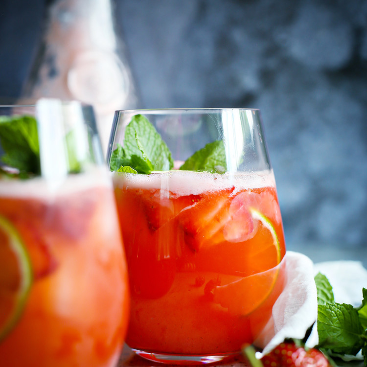 photo of two glasses of strawberry agua frescas