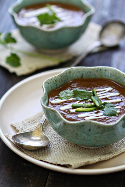 Two bowls of Spicy Black Bean Soup 