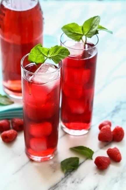two glasses of hibiscus sparkling tea 