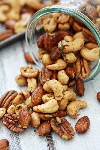 photo of a jar of Sweet and Spicy Rosemary Bar Nuts