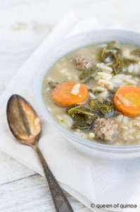 Sausage Meatball and Orzo Soup made with #glutenfree pasta
