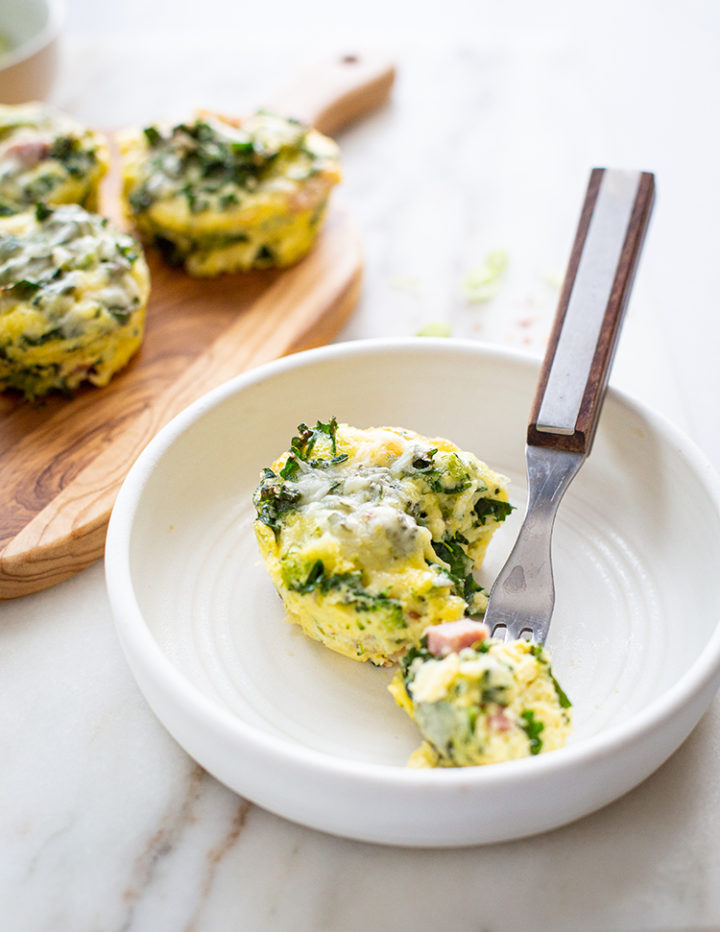 mini Crustless Broccoli Quiche on a white plate