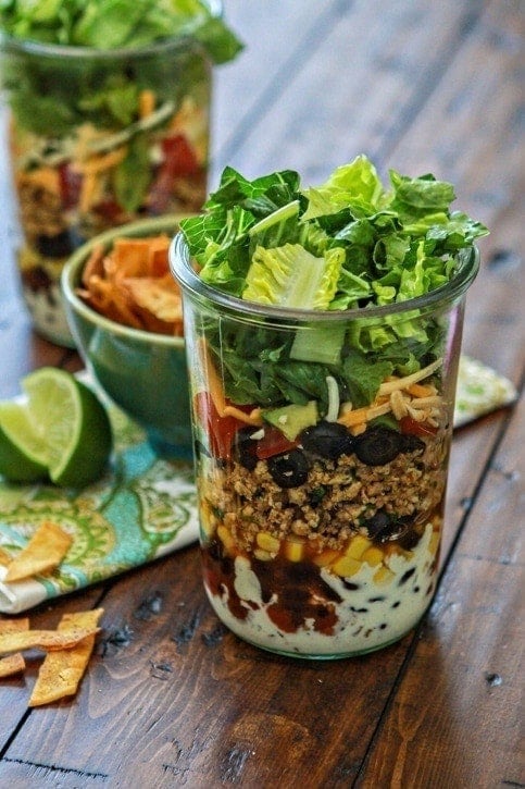 Make Ahead 7-Layer Salads in a Jar - That Skinny Chick Can Bake