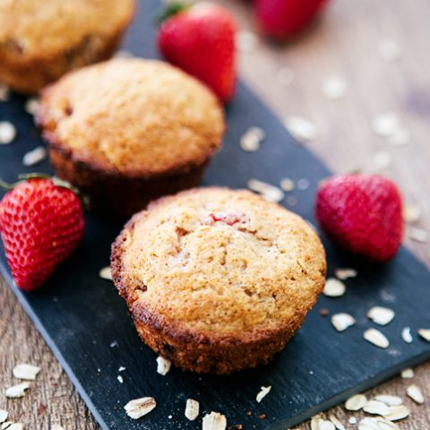 strawberry muffins on a table