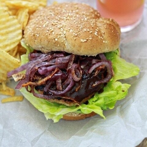 Blue Cheese Mesquite Turkey Burger with Caramelized Onions