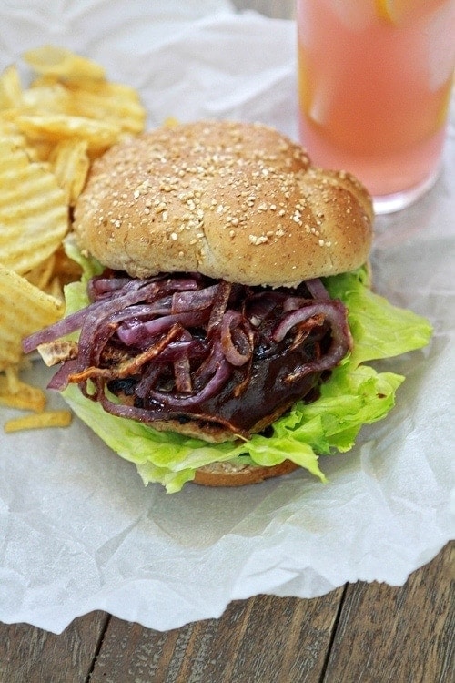 Blue Cheese Mesquite Turkey Burger with Caramelized Onions