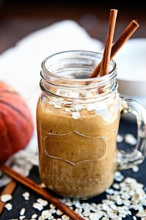 pumpkin smoothie in glass cup