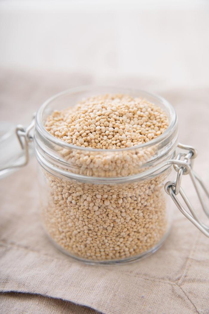 uncooked quinoa in a jar