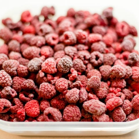 container of frozen raspberries