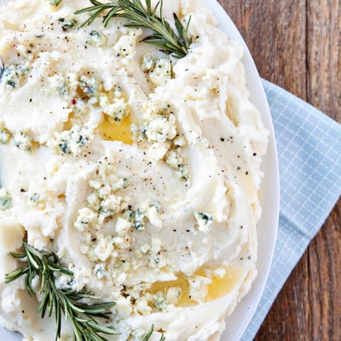 Blue Cheese Mashed Potatoes Recipe - Mashed Potatoes Featuring Rosemary and Blue Cheese - Thanksgiving Side Dish