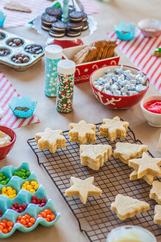 cookie party supplies laid out on table