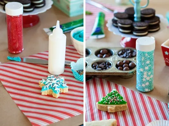 cookie decorating supplies laid out on table