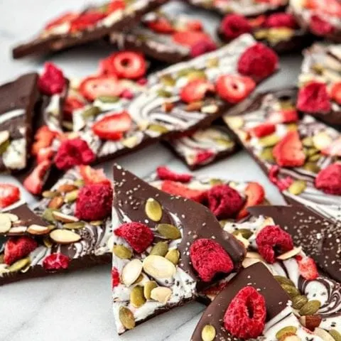 Bittersweet Chocolate Swirl Fruit and Nut Bark - Super Foods Bark for Homemade Holiday Gifting