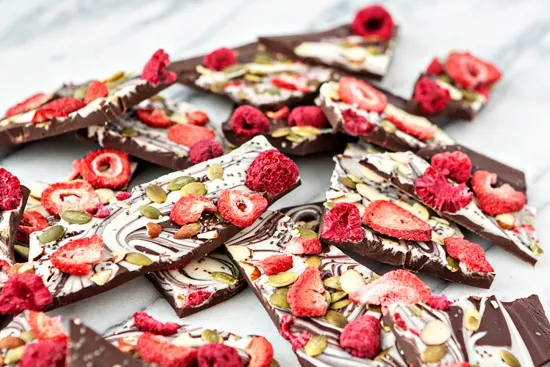 Bittersweet Chocolate Swirl Fruit and Nut Bark - Super Foods Bark for Homemade Holiday Gifting