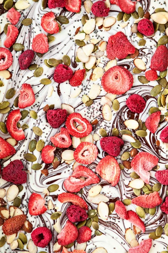 Bittersweet Chocolate Swirl Fruit and Nut Bark - Super Foods Bark for Homemade Holiday Gifting