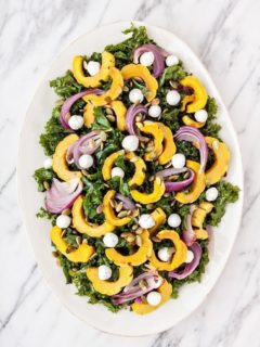 Massaged Kale Salad with Roasted Squash, Goat Cheese, and Pepitas