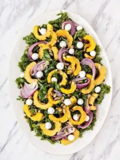 Massaged Kale Salad with Roasted Squash, Goat Cheese, and Pepitas