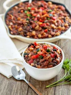 Slow Cooker Baked Bean Trio with Bacon and Peppers