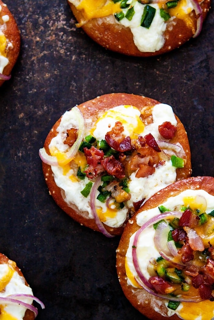 Mini Jalapeño Popper Pretzel Pizzas - Pretzel Crust Pizza