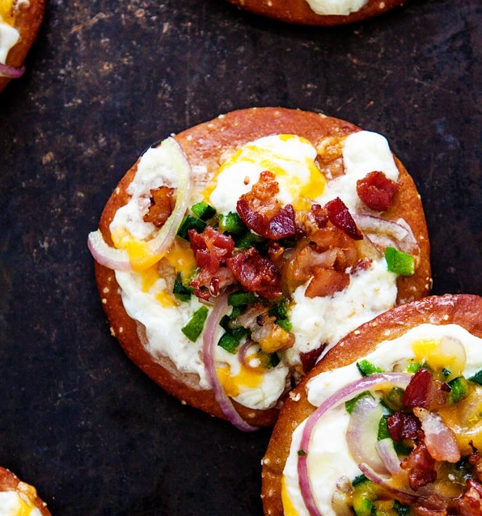 Mini Jalapeño Popper Pretzel Pizzas - Pretzel Crust Pizza