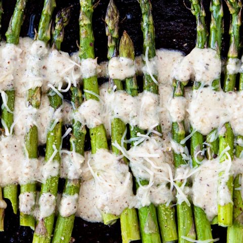 Roasted Asparagus with Lemon Walnut Dressing