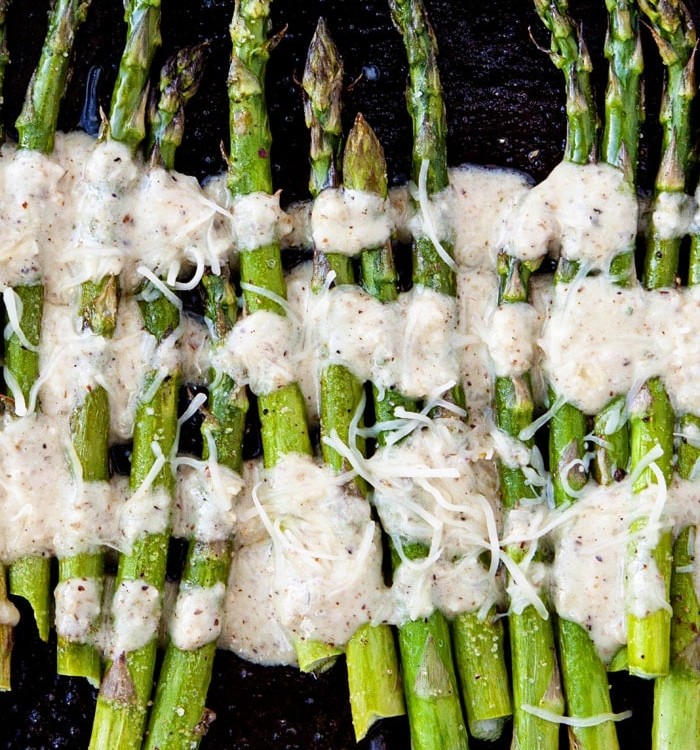 Roasted Asparagus with Lemon Walnut Dressing