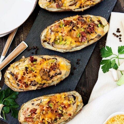 Roasted Cauliflower Bacon Leek Mushroom Twice Baked Potatoes