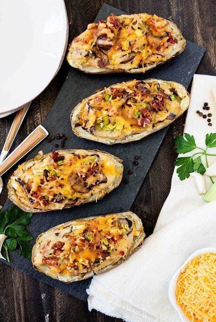 Roasted Cauliflower Bacon Leek Mushroom Twice Baked Potatoes