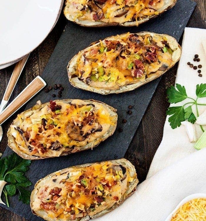 Roasted Cauliflower Bacon Leek Mushroom Twice Baked Potatoes