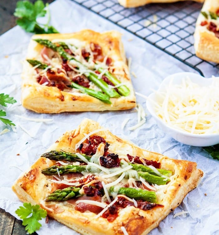 Asparagus Prosciutto Puff Pastry Pizzas