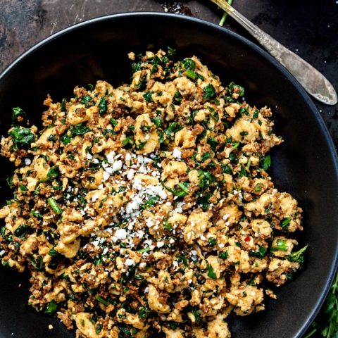 Chorizo Spinach Egg Scramble