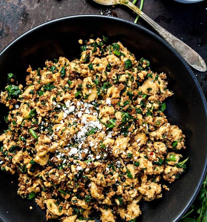 Chorizo Spinach Egg Scramble