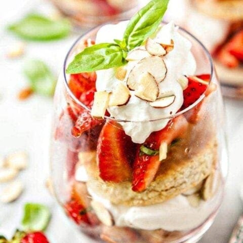 Basil Balsamic Strawberry Shortcake Parfaits