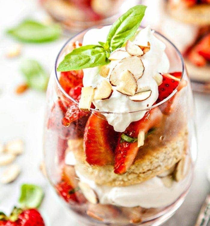 Basil Balsamic Strawberry Shortcake Parfaits