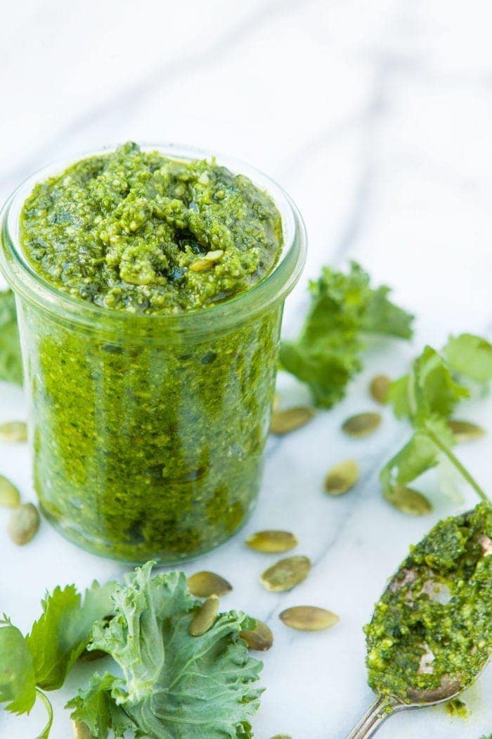 a jar of pesto to use to make pesto dip