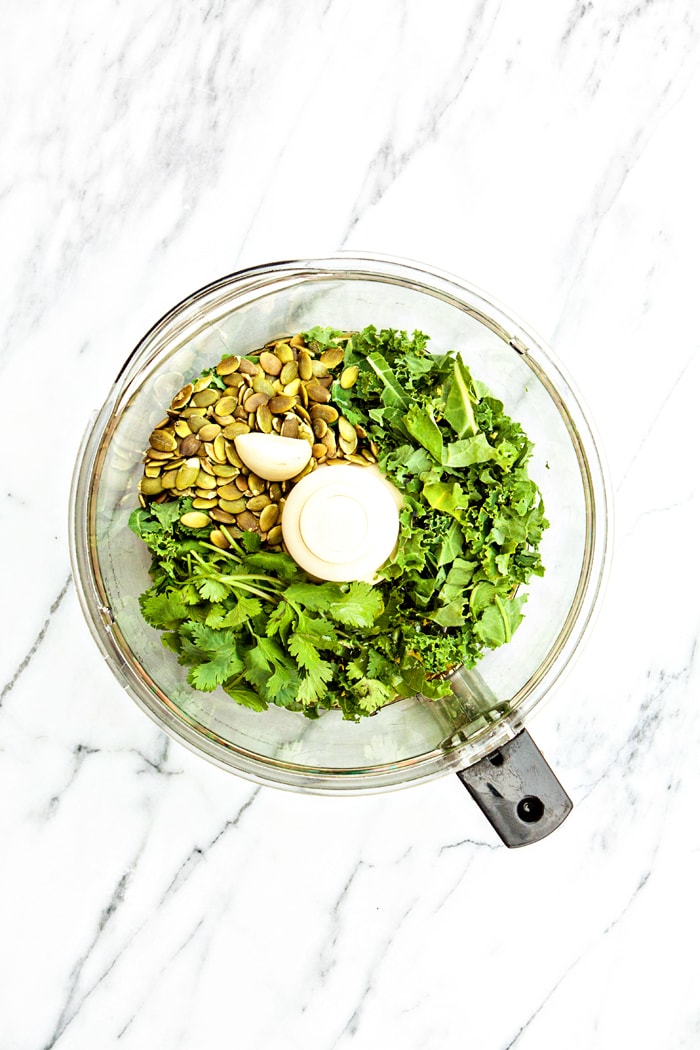 photo showing how to make pesto for this pesto dip recipe