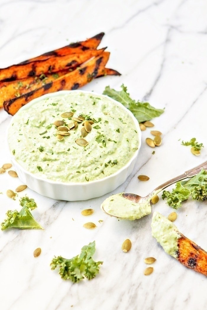 Kale Cilantro Pesto Yogurt Dip