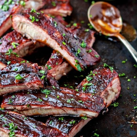 photo of smoked ribs with mango habanero bbq sauce on them