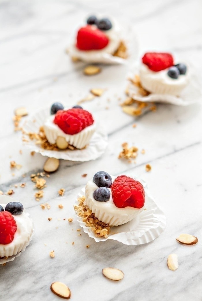 Red, White, and Blue Berry Almond Frozen Yogurt Bites