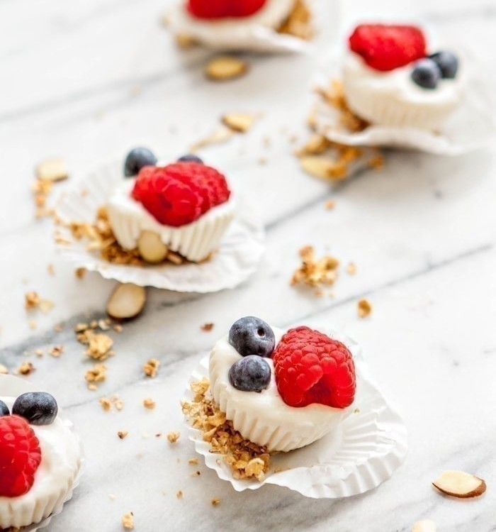 Red, White, and Blue Berry Almond Frozen Yogurt Bites